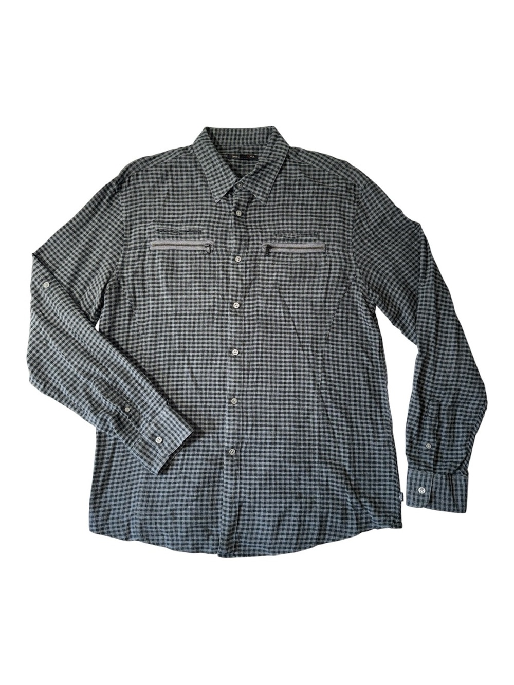 John Varvatos mens L Large grey black check lightweight button up casual shirt
